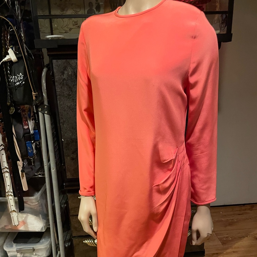 Elegant Coral Long Sleeve Dress
